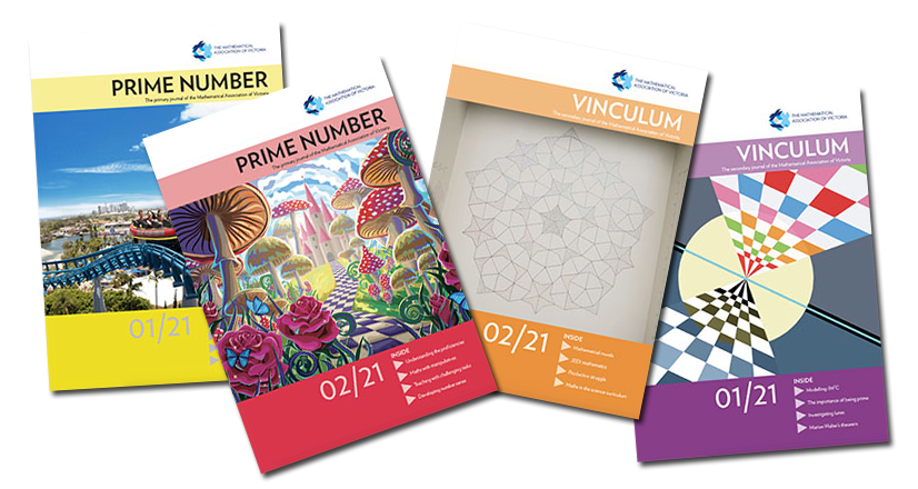 MAV publishes two quarterly journals that are available as part of membership: Prime Number: For primary mathematics educators, and Vinculum: For secondary mathematics educators.